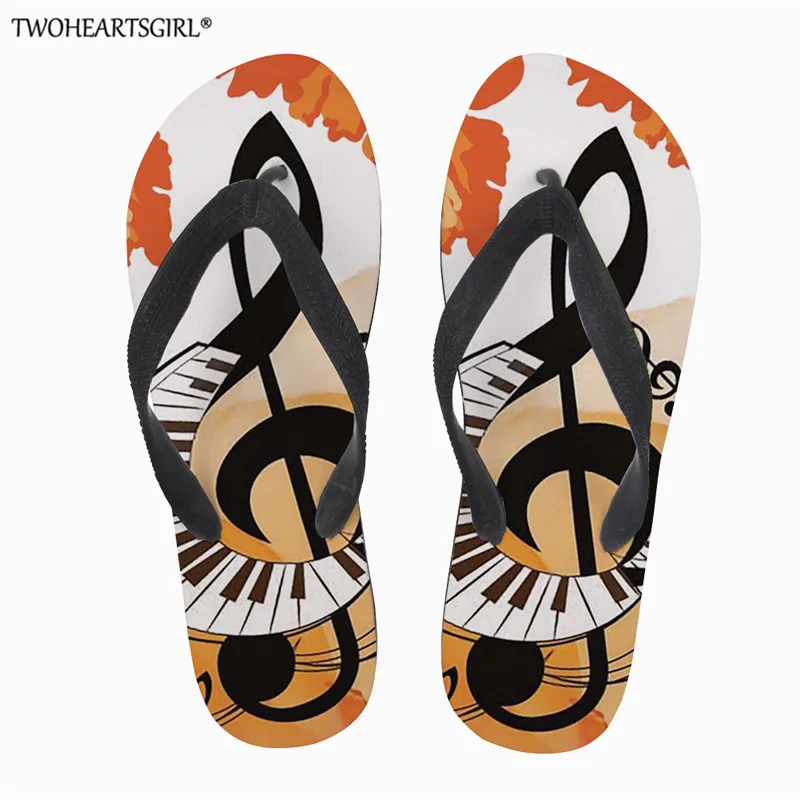 

Twoheartsgirl Fashion Summer Beach Flip Flops Women Slippers 3D Music Note Piano Printed Sandals Lady Flats Shoes Shower Slipper
