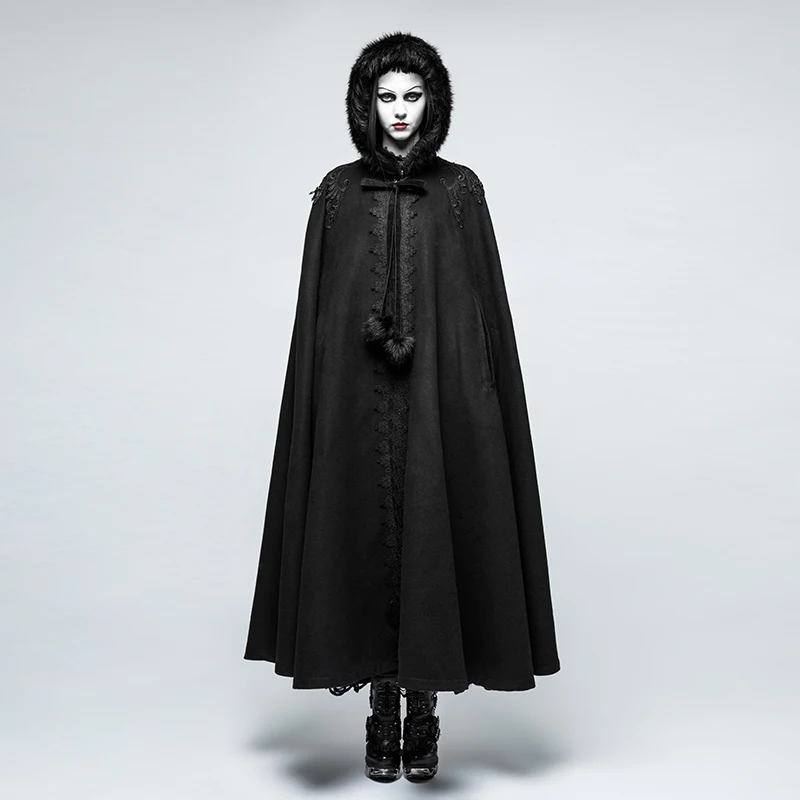 Женское длинное шерстяное пальто готическое двухстороннее в стиле панк с