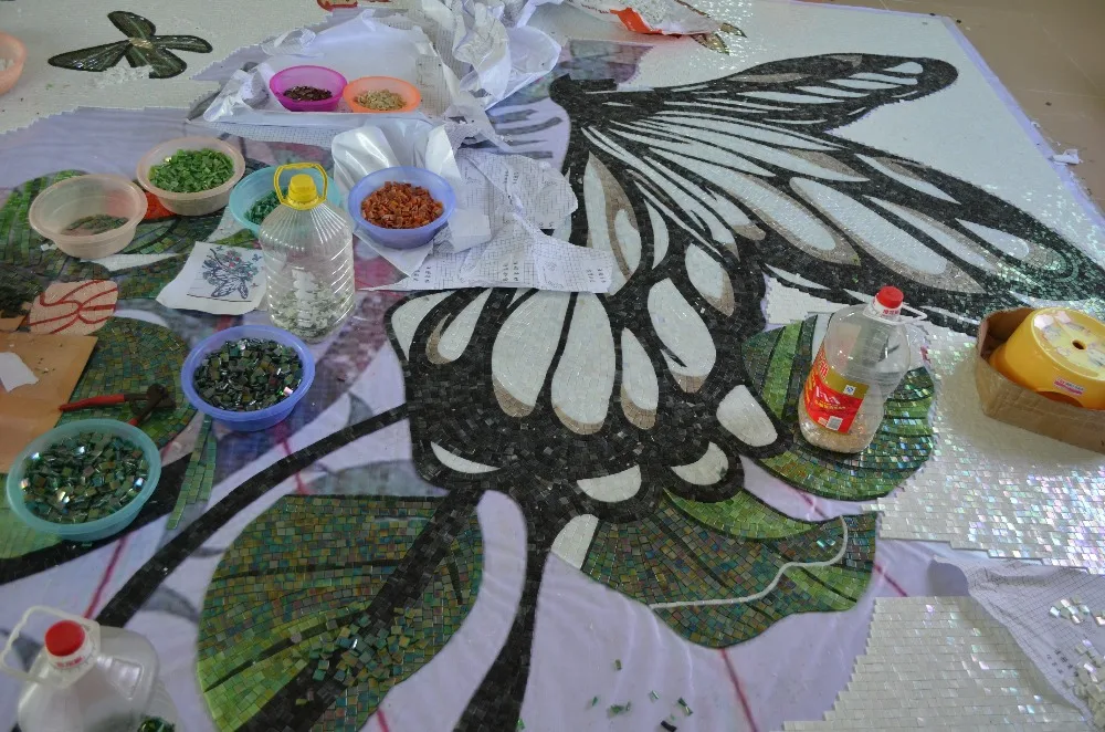 Мозаика ручной работы на заказ рисунок бабочки мерцающий лед нефрит Хрустальная