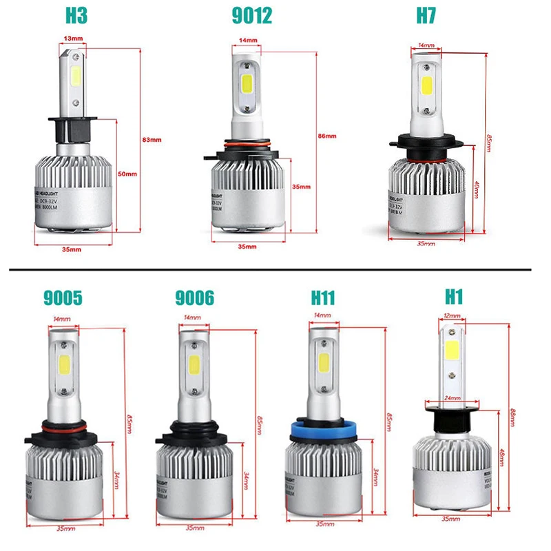 S2 H7 Fari светодиодный 2X36 W 6000K 3000K 8000K автомобили 8000LM 12V COB Lampadine 2 lati Diodi Bianco Sostituire Le Parti