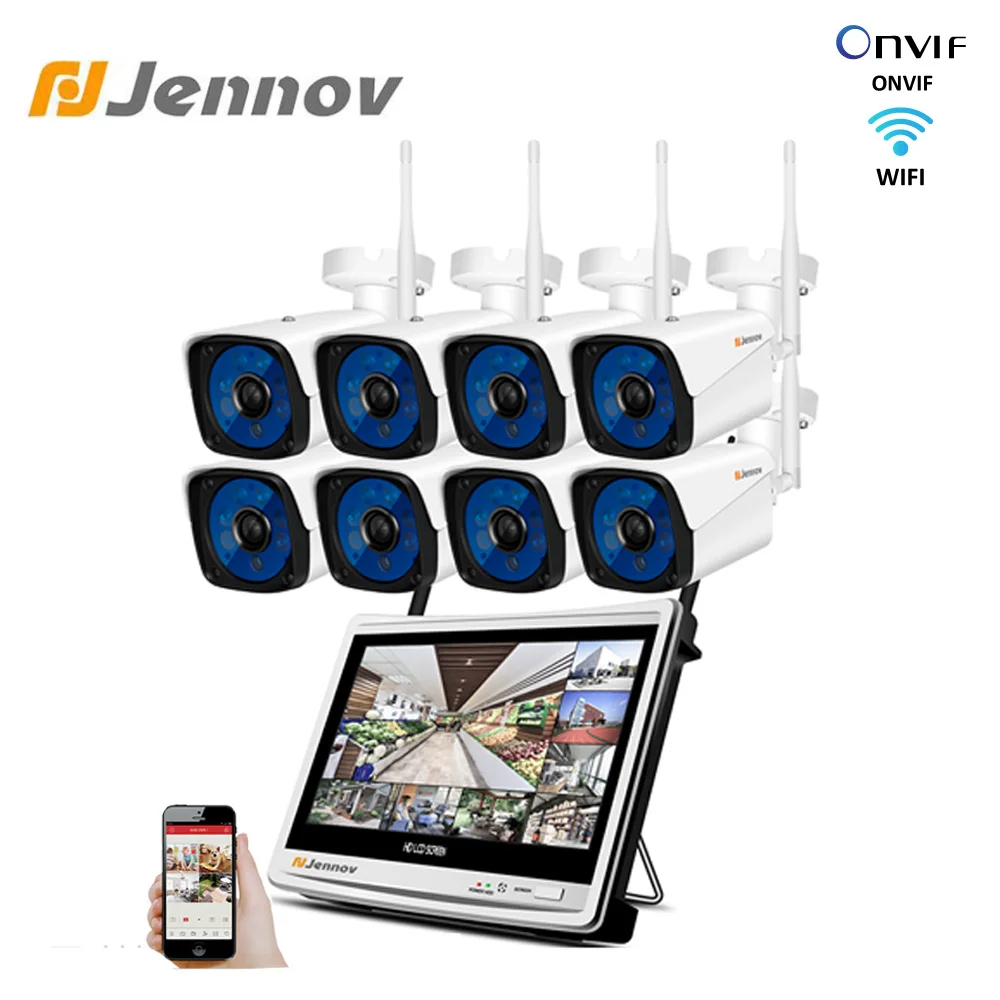 Jennov 8CH LCD монитор NVR комплект CCTV система 2MP 1080P наружная Домашняя безопасность Wifi IP