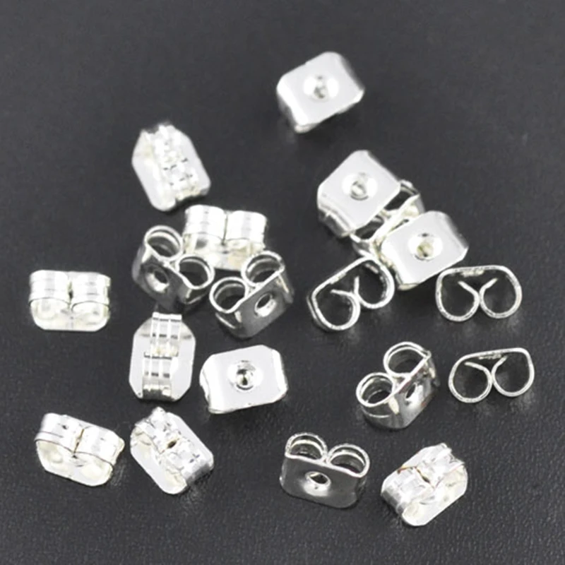 DoreenBeads медные серьги компоненты столба фиксатор бант посеребренный 5 мм(2/") х 4 мм(1/8"), 50 шт
