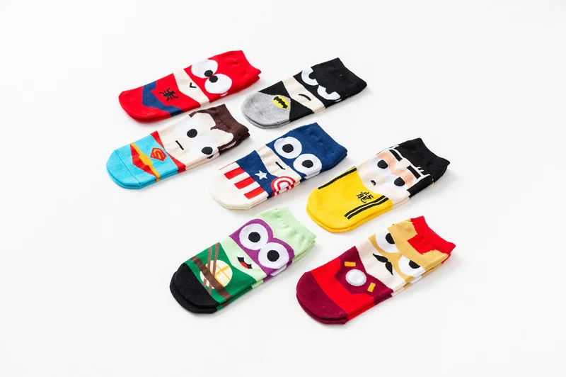 7 пара/лот, мужские короткие носки Harajuku, новинка, летние короткие носки, мультяшный ниндзя Бэтмен Супермен Спайдермен, Капитан Америка, Мстители
