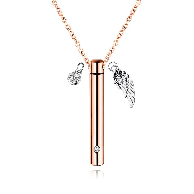 Rose Gold - Dangle Тонкое Хрустальное клининдерное ожерелье с кремационной урной из нержавеющей стали минималистичный памятный подарок тайный флакон - Окраска металла: Rose Gold - Dangle