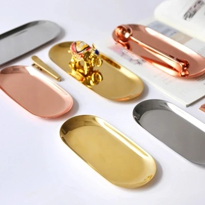 

Ins Oval Brass Metal Plate Small Pastry Jewelry Plate Tray Decoration Pendulum Storage Tray