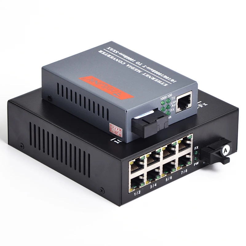 1 пара 1000 Мбит/с волоконно оптический медиа конвертер Gigabit Signlemode CH * SC 8 RJ45