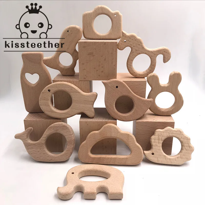 Mordedores de madera para beb&eacute;, juguete de dentici&oacute;n natural, soporte de dentici&oacute;n de madera ecol&oacute;gico org&aacute;nico, 11 Uds.-4