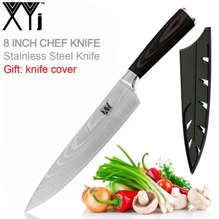KnifeXCover Style8 XYj поварской нож Профессиональный поварской нож инструмент 8 дюймов 7cr17 кухонный нож из нержавеющей стали эргономичная ручка Подарочный нож чехол принадлежности - Цвет: KnifeXCover Style8
