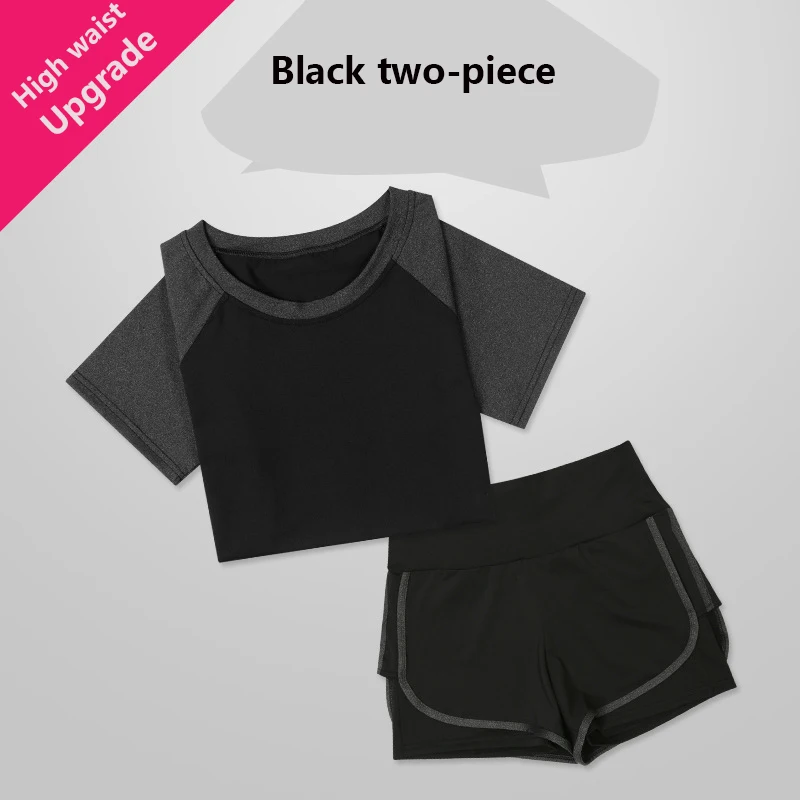 Black two-piece Спортивный костюм из двух предметов, свободная летняя одежда для фитнеса и йоги, спортивный костюм для женщин - Цвет: Black two-piece
