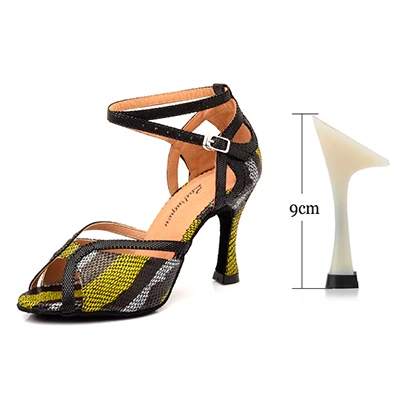 Yellow 9cm Ladingwu/женские туфли для латинских танцев; Цвет фиолетовый, золотой, черный; блестящие и Атласные Босоножки на платформе; Танцевальная обувь; бальные танцы на каблуке 10 см - Цвет: Yellow 9cm