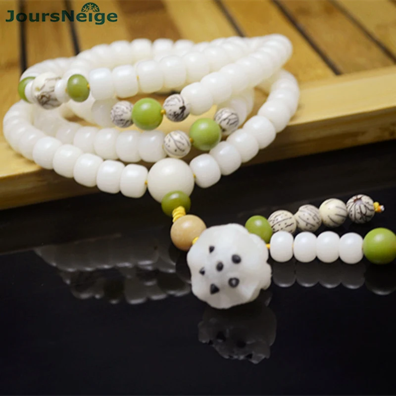 Натуральный Белый Бодхи браслеты резные цветок лотоса корень кулон ожерелье