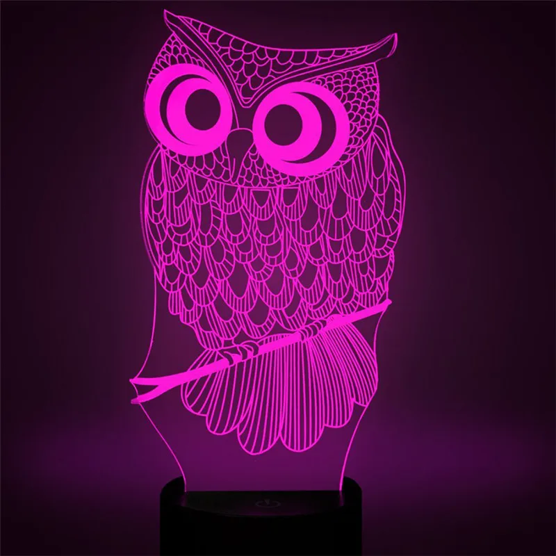3D Сова Светодиодная настольная лампа ночник 7 цветов меняющий сенсорный