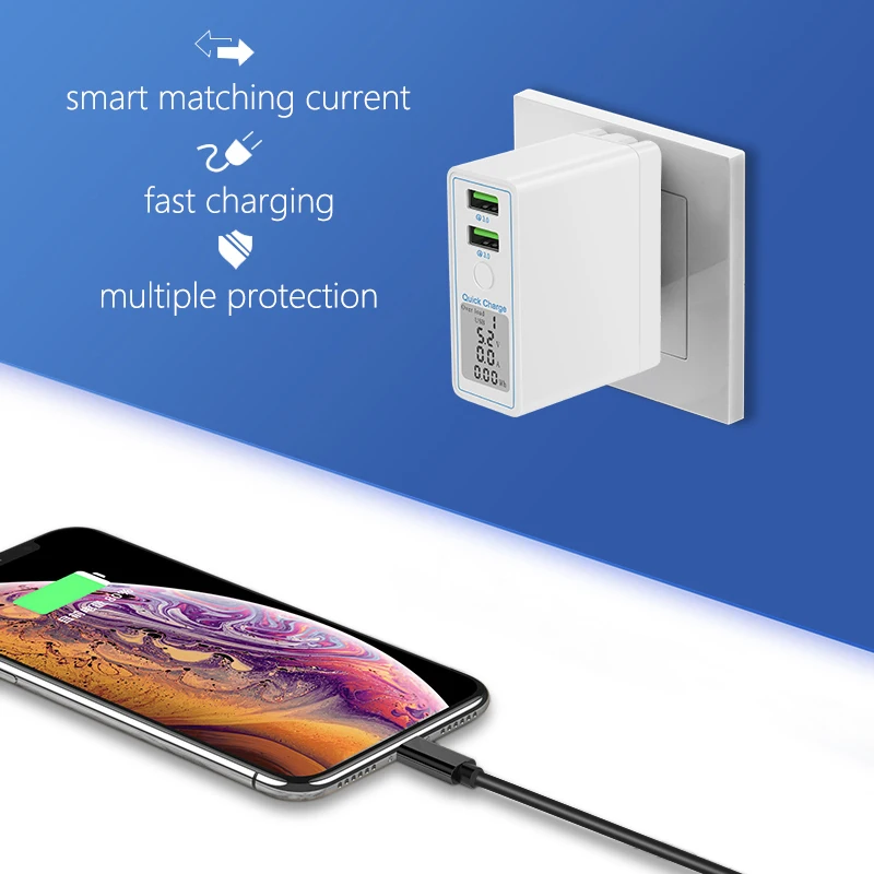 Smart Dual Ports Quick Charge QC 3 0 USB зарядное устройство с ЖК экраном универсальное быстрое