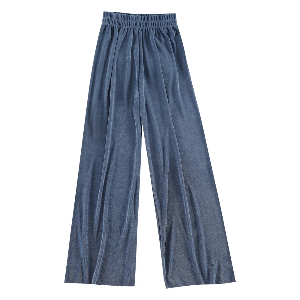 

Ankle-length Casual Loose Elastic Waist Wide Leg Pants High-waist Broad-legged Pants For Women Summer Thin Solid Color Ol Pants