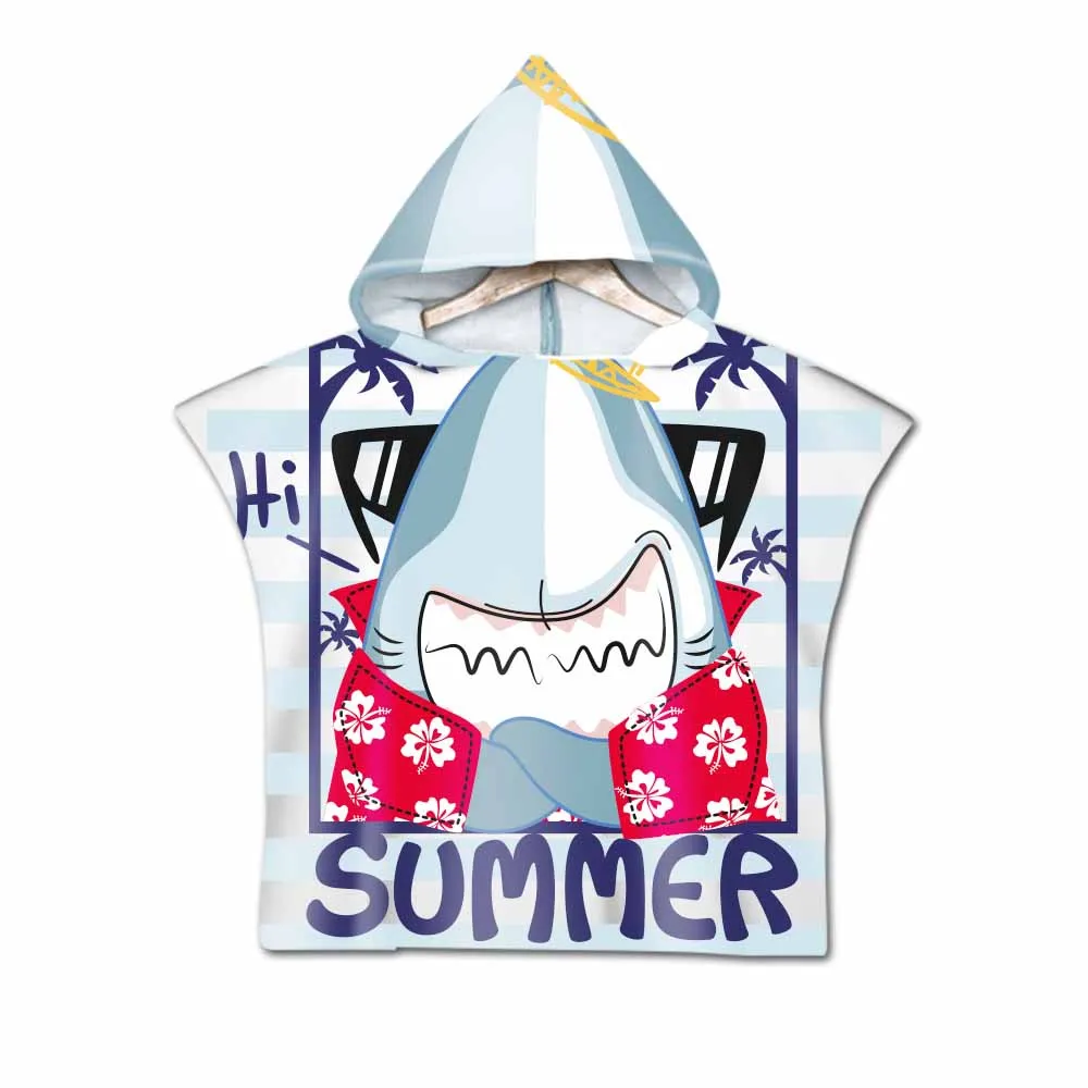 Hello Summer Cartoon Cute Hooded Towel For Kids Fashion Microfiber Beach Wearable Towels Coat As Gifts 3D Digital Printing | Дом и сад
