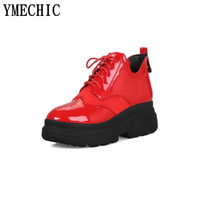 Женские туфли-броги YMECHIC черные красные повседневные туфли на плоской платформе