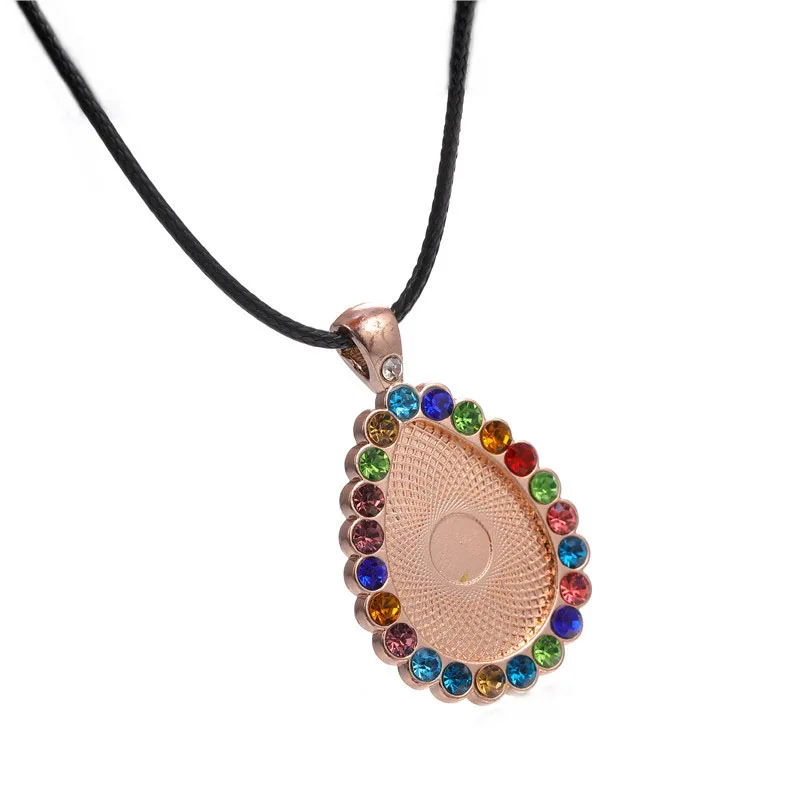 1/2/5pcs 18x25mm Water Droplets Colorful Brick Zircon Cabochon Tray Bezel With 45mm Leather Rope Necklace DIY Jewelry Making | Украшения и