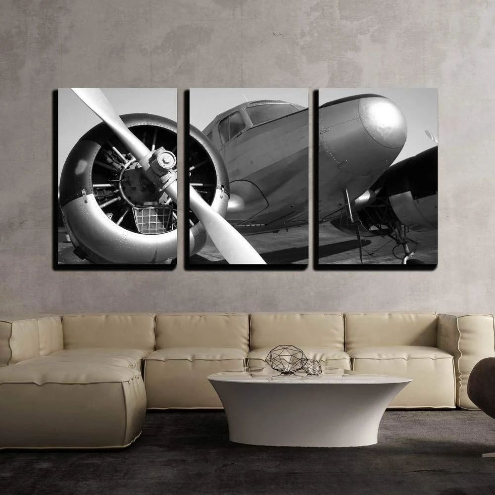 

Living Room Wall Art Vintage Twin Engine Airplane Landscape Picture for Office Bedroom Hallway Wall Decor Retro Home Decoration