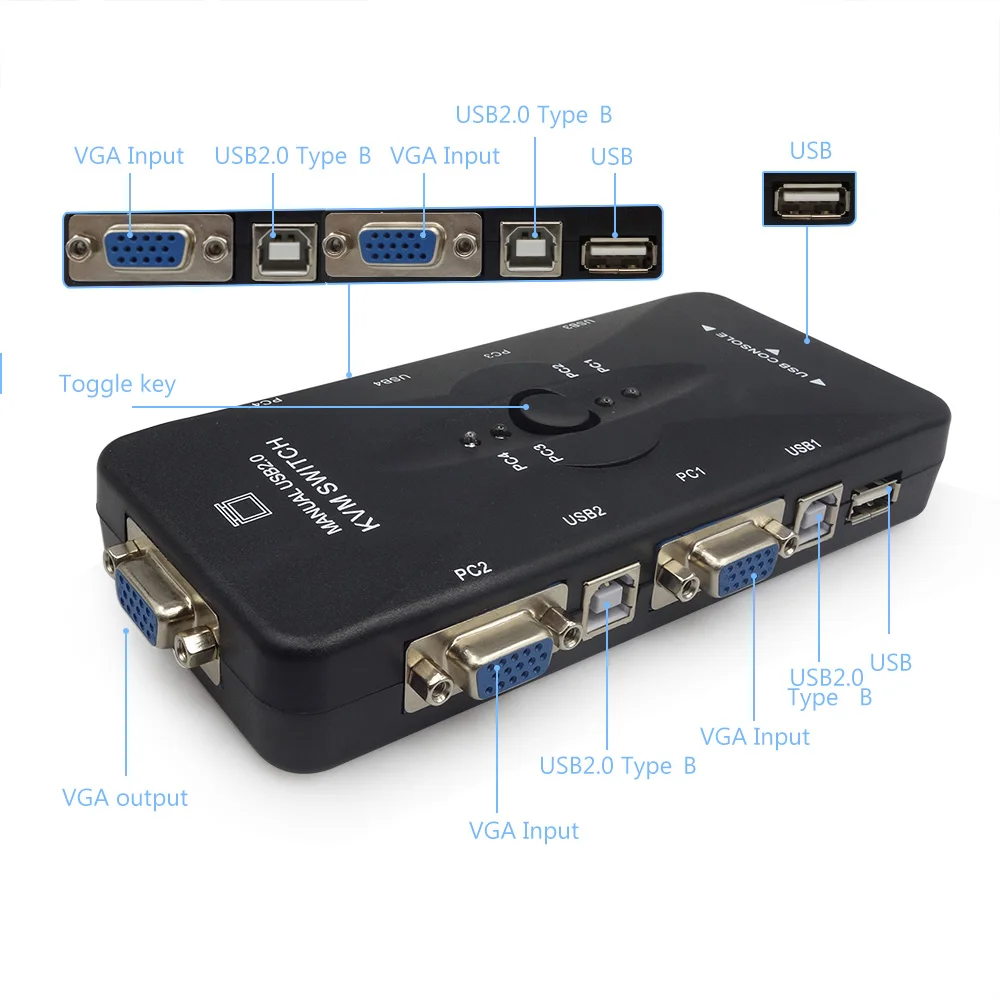 Универсальный 4 Порты и разъёмы VGA USB KVM Switcher руководство коммутатор Box 2.0 Мышь
