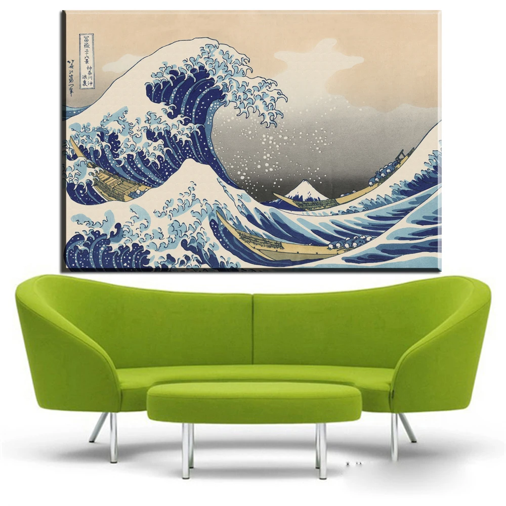 ZZ374 Custom Katsushika Hokusai Great Wave Canvas Painting Poster Home Decor Wall Art for Living Room canvas prints art | Дом и сад