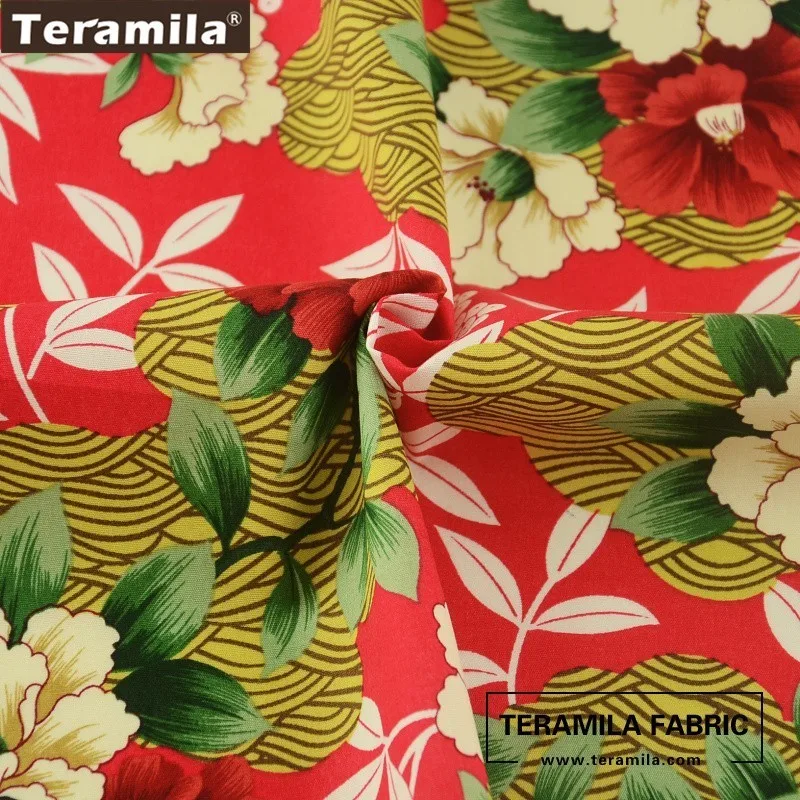 Teramila Cotton Poplin Fabric Red Fat Quarter Meter Quilting Printed Flower Design Dress Chirdren's Cloth Patchwork Sewing|patchwork sewing|cotton