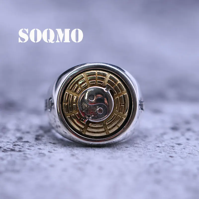 SOQMO, Настоящее 925 пробы, серебряные вращающиеся кольца для мужчин, подарок, тайское серебряное кольцо, ретро стиль, модное мужское ювелирное изделие, Anillos SQM041