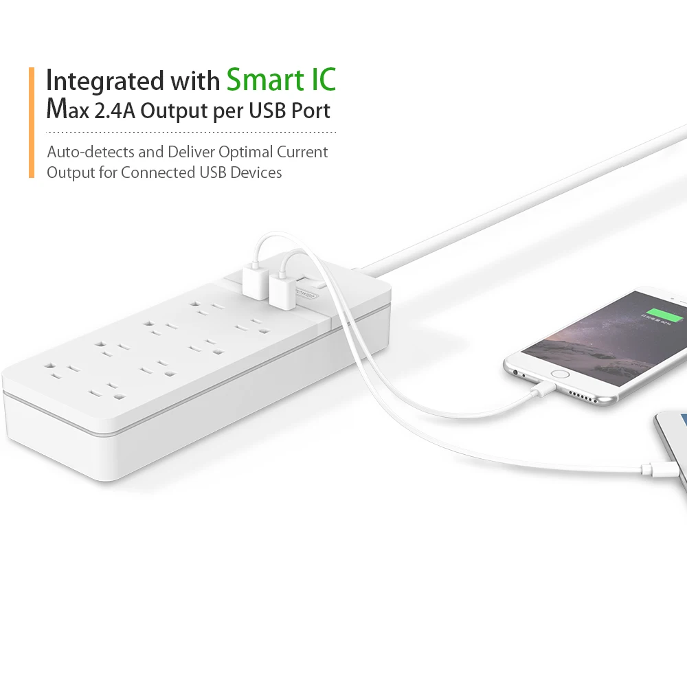 NTON POWER Smart Power Strip с 8 разъемами переменного тока 2 USB для защиты от перенапряжения