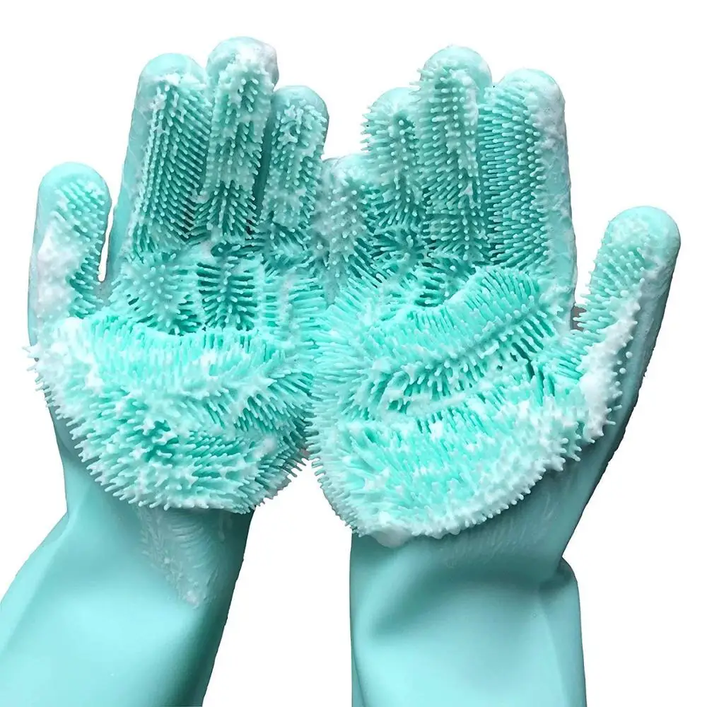 Magic Reusable Silicone Cleaning Gloves Dishwashing Scrubber Heat Resistant Scrubbing Sponge Bristles for Washing Dish Kitchen | Дом и сад