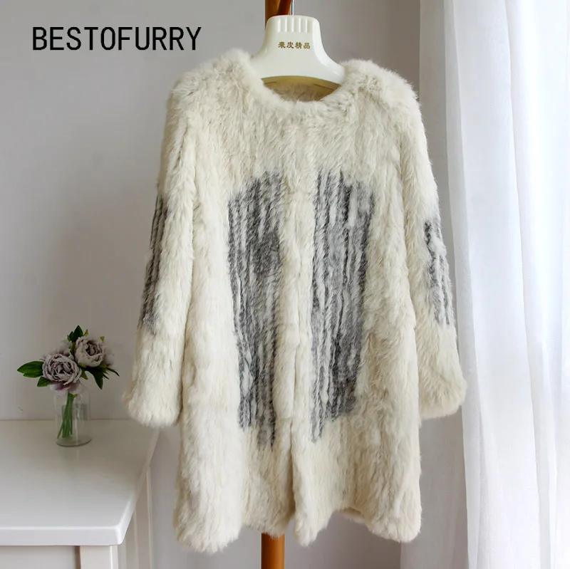 2017 модная Новая зимняя Женская длинная куртка из натурального кроличьего меха