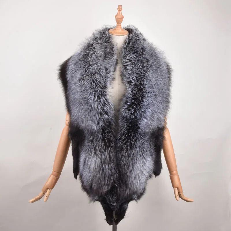Silver Fox deep Новинка, натуральный мех, шаль, роскошный воротник из меха серебристой лисы, кольцо, шаль для женщин, натуральный Лисий мех, воротник для пуха - Цвет: Silver Fox deep
