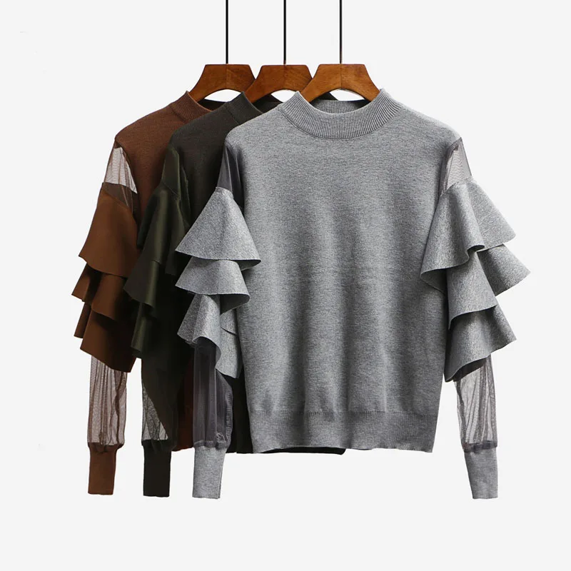 Женский джемпер с оборками ALPHALMODA пуловер рукавами из марлевой ткани