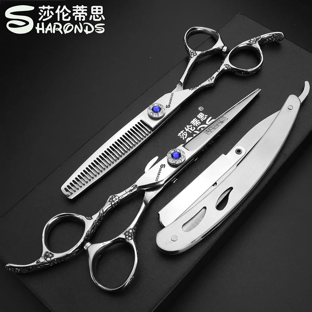 3pcs set Профессиональные Ножницы sharp 440c стали левая рука Парикмахерские ножницы высокого качества Парикмахерская ножницы бритва, набор - Цвет: 3pcs set