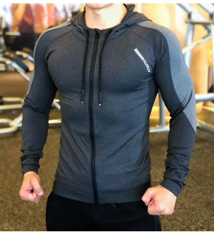 Спортивная куртка для мужчин, спортивное пальто для фитнеса с длинным рукавом, эластичные облегающие толстовки на молнии, тонкие походные свитера, мужские куртки для бега