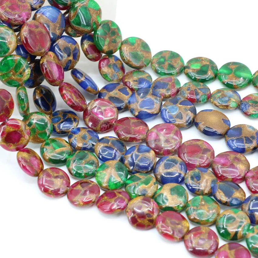 Золотой песок камень многоцветный 14 мм 16 свободные из бисера Монета Форма Бусины