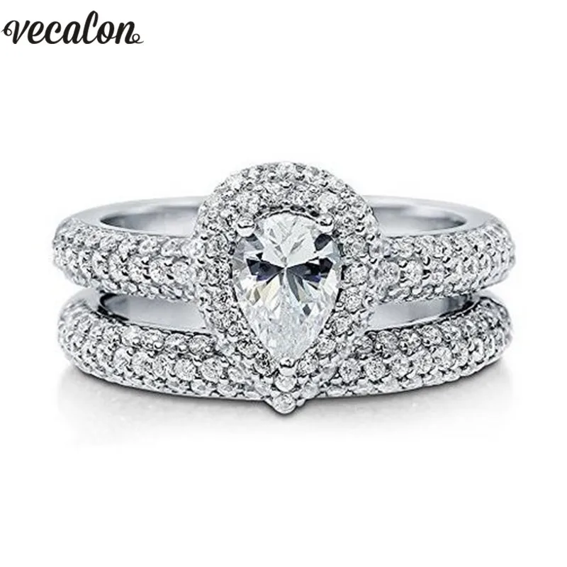 

Vecalon Luxury Promise Wedding Bands Ring Set 925 Sterling Silver 5A Zircon Stone Engagement rings for women Finger Jewelry Gift