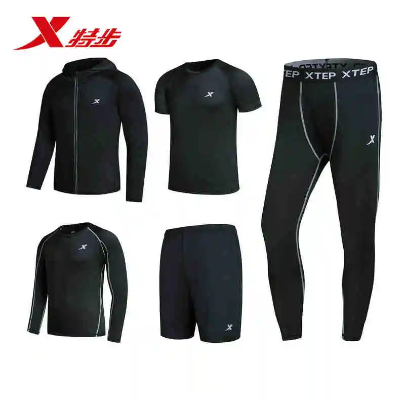 Xtep спортивный костюм мужской из пяти частей круглый вырез с длинными рукавами футболка шорты спортивные брюки костюм 882129999303