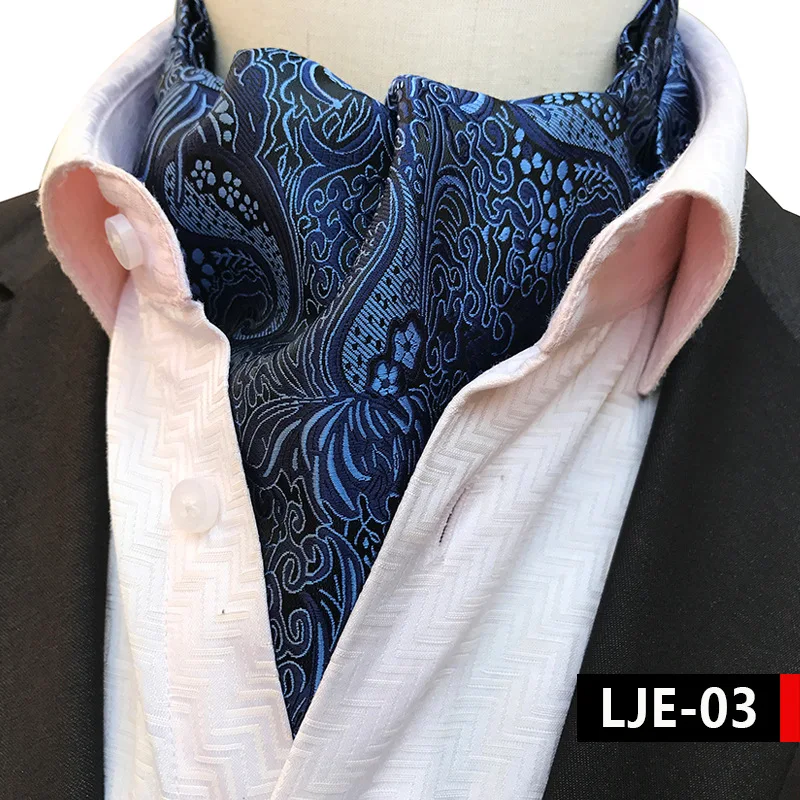 

100% Silk Big Paisley Ascot Tie, Black with Wine Red Paisley Flower Classic Mens Necktie Shirt Accessories