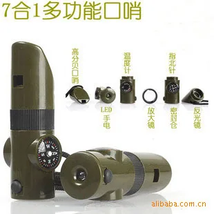 7 in 1 Mini SOS Survival Kit Camping Whistle With Compass Thermometer Flashlight Magnifier tools | Инструменты