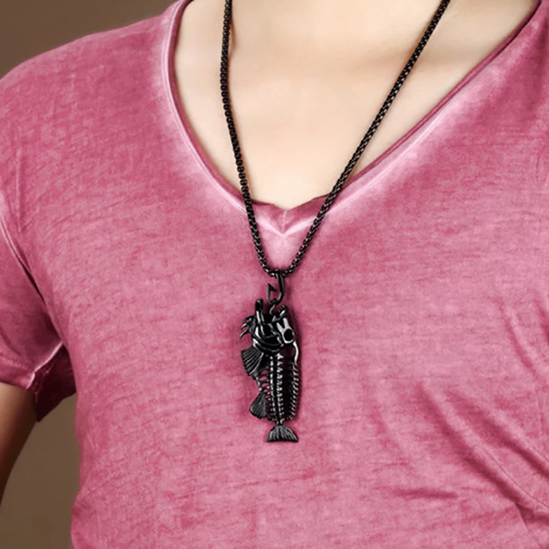 Подвески в виде рыбных костей и рыболовных крючков ожерелье из нержавеющей стали