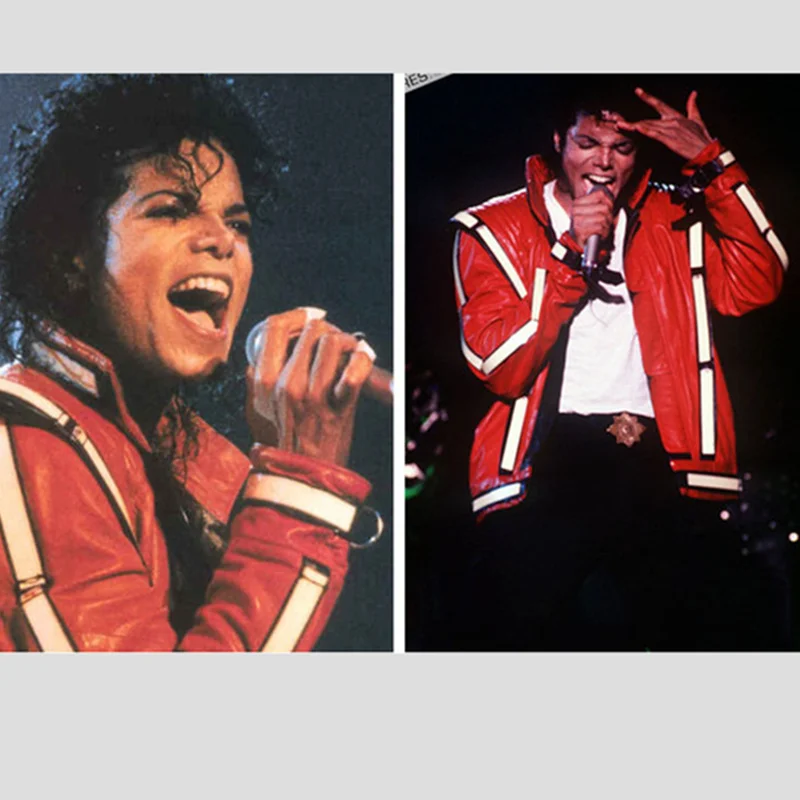 Классический Панк Новинка редкий крутой мужской красный MJ Майкл Джексон, Thriller открытый стежок вокальный концертный кожаный модный пиджак верхняя одежда