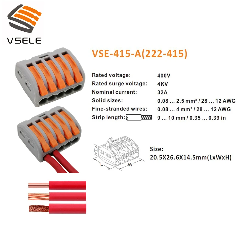 VSELE 40 шт./лот VSE-412 413 415 провода разъемы Тип вилки пружинный зажим мини 222-412