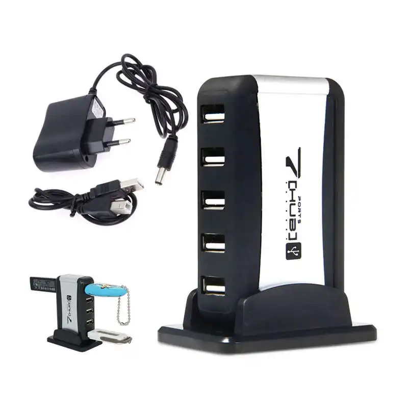 Eu Plug External Hub 7 Usb 2.0 Ports With Multi-Socket Power Supply Slot For Notebook Pc Mac | Электроника