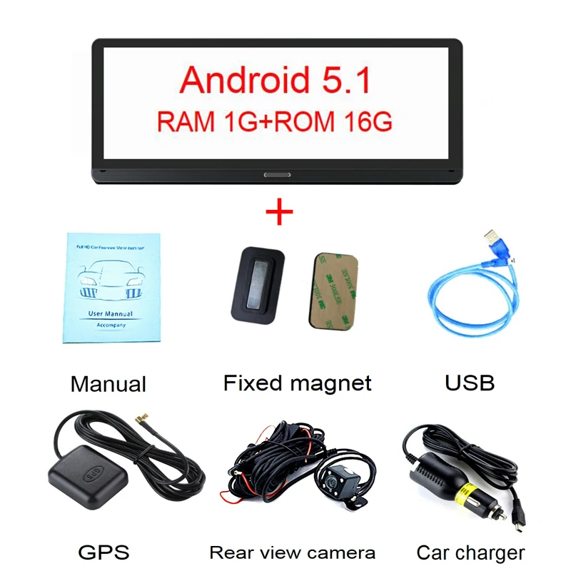 WHEXUNE Новинка 8 дюймов сенсорный ips Android 5,1 Full HD 1080P Автомобильный видеорегистратор с gps навигацией wifi Bluetooth ADAS Google play видеорегистратор