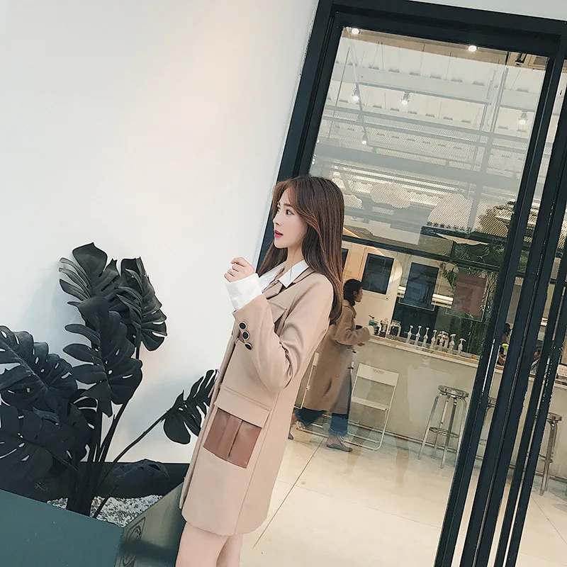 Модные новые женские туфли на весну и осень пальто деловой блейзер с длинными