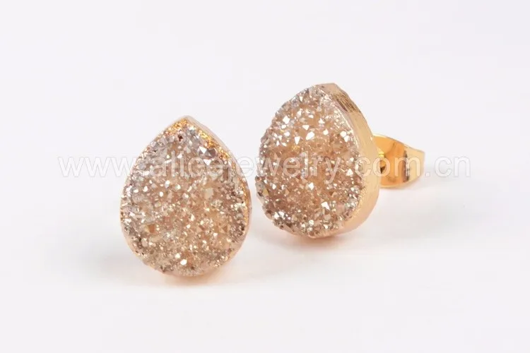 BOROSA распродажа, 5 пар, Золотая цветная слеза, Натуральный Druzy Титан, смешанные цвета, Drusy, серьги-гвоздики, ювелирные изделия для женщин G0912