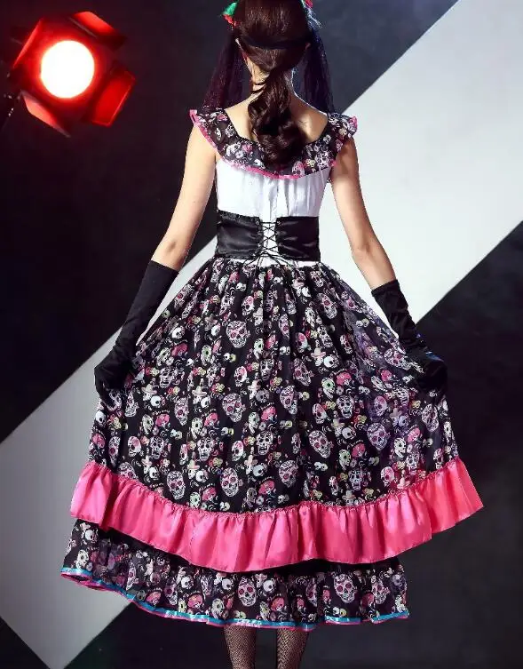 Новинка взрослый костюм Скелет день мертвецов женский сексуальный сахарный