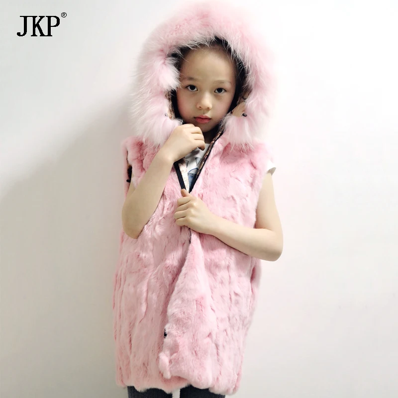 Детский Настоящий мех кролика жилет Длинный Меховой для женщин зимний модный