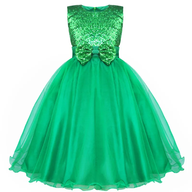 Green IEFiEL/летнее платье с цветочным узором для девочек; vestido infantil; платье с цветочным рисунком, расшитое блестками и бантом; нарядное платье принцессы с фатиновой юбкой для девочек на день рождения - Цвет: Green