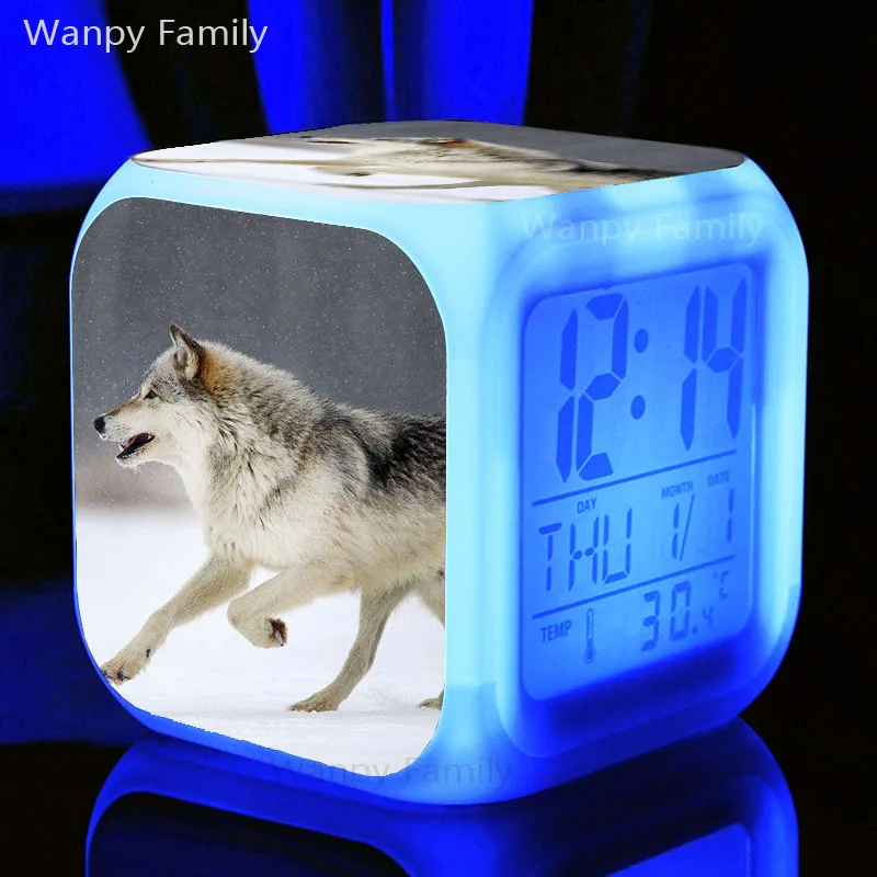 Цифровой будильник Arctic wolf для детской комнаты, прикроватные настольные многофункциональные будильники с изменением цвета - Цвет: Многоцветный