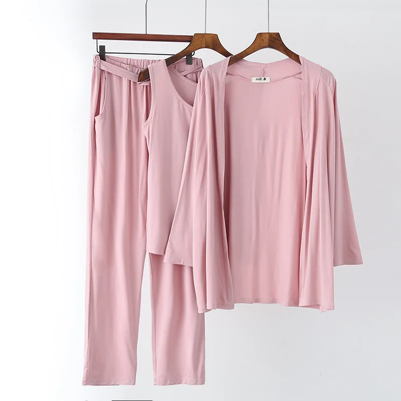 Женская пижама shein, пижама, летняя Модальная майка+ штаны+ кардиган, комплект из 3 предметов, женское сексуальное нижнее белье, свободные домашние костюмы